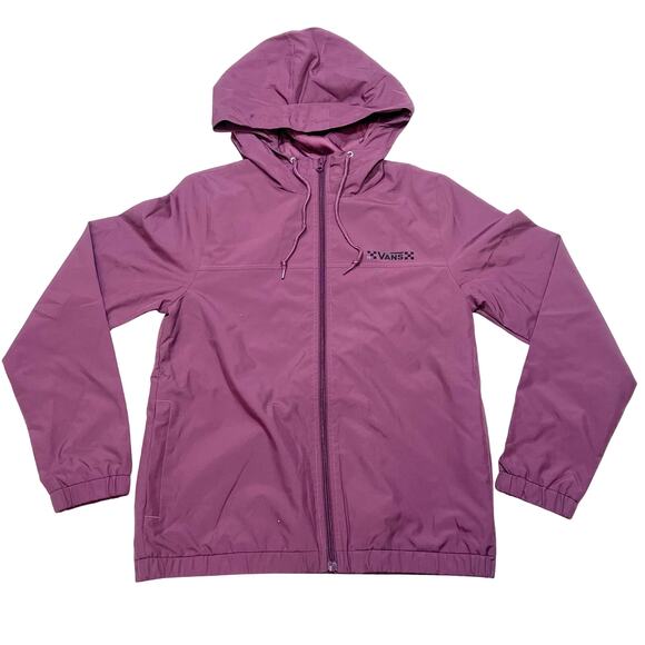 Vans Off The Wall Hoodie Men Small Plum Full Zip Nylon Jacket Windbreaker New - Picture 1 of 5